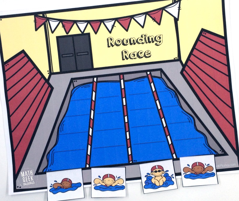 This easy to use printable rounding game is perfect for second grade or third grade! This game will help kids practice rounding to the nearest ten, hundred and thousand as they race to beat the other swimmers!