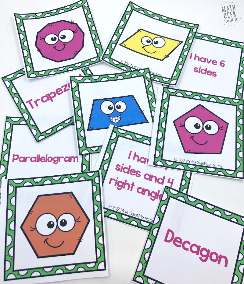 Want to introduce young ones to basic shapes? Or maybe you want to stretch and challenge older kids to learn more challenging shapes? Either way, this set of shape games for kids is low prep and can be used and adapted to play several different games with shapes and their attributes. Plus, it's compeltely FREE!.
