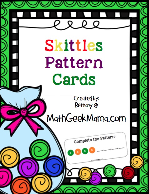 I love these simple and free Skittles Pattern Cards! This is a great way for kids to work on recognizing patterns! 