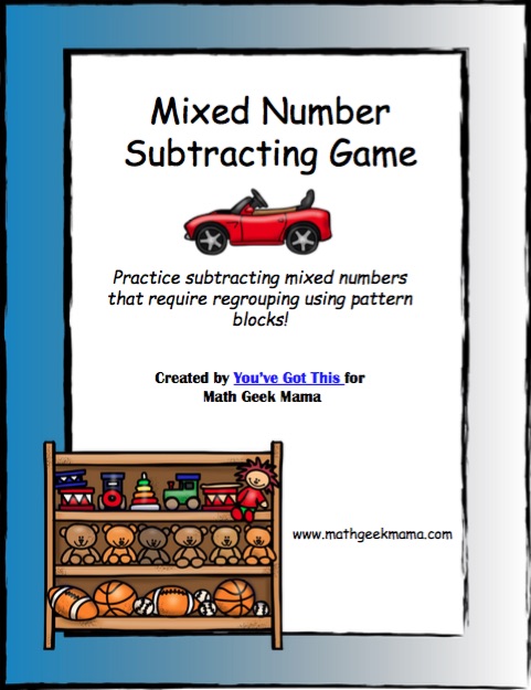 Subtracting mixed numbers is so tricky and can easily cause confusion but this hands on game using pattern blocks will make regrouping mixed numbers fun and simple!