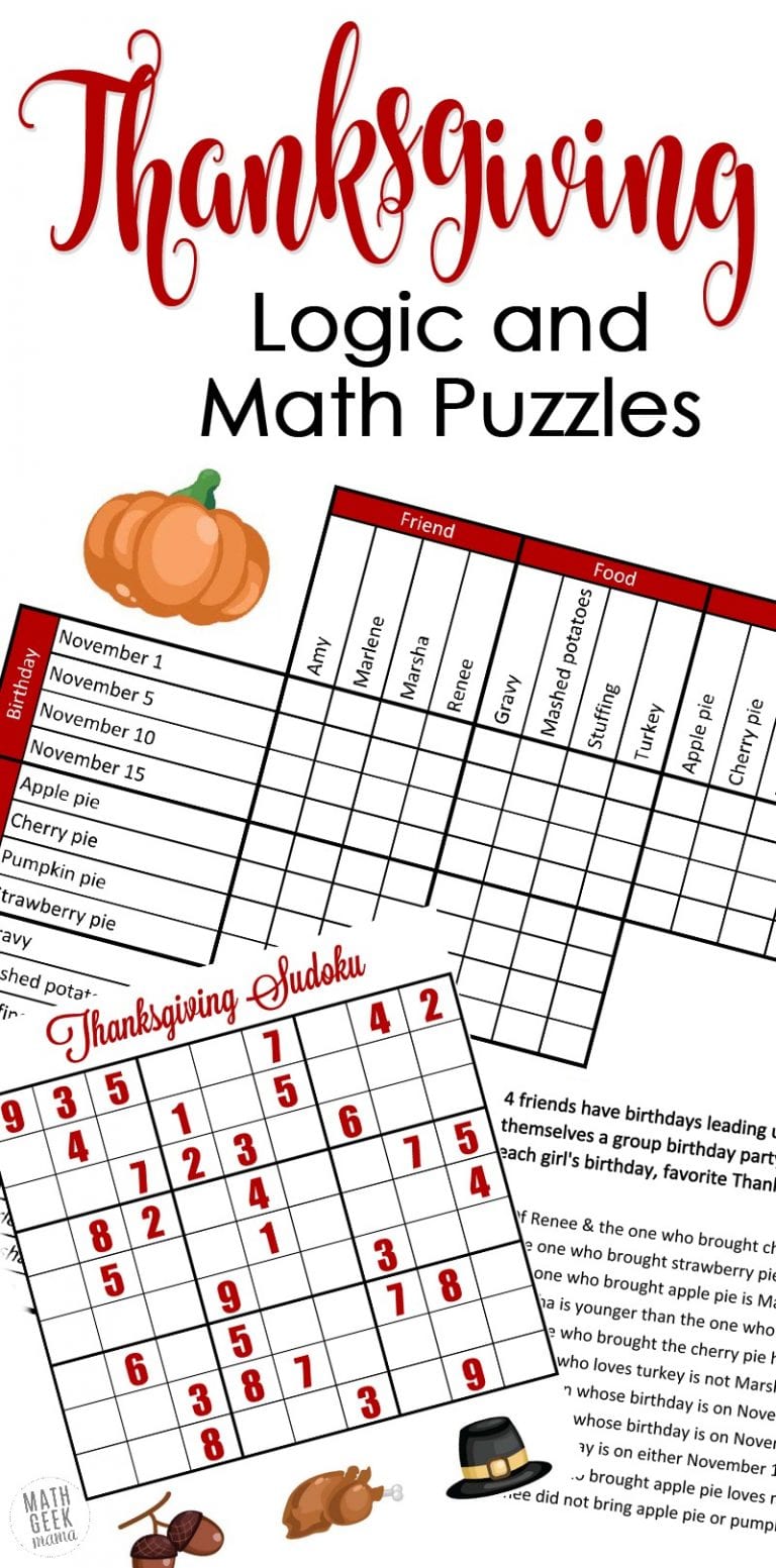 Fun Thanksgiving Math & Logic Puzzles {FREE}