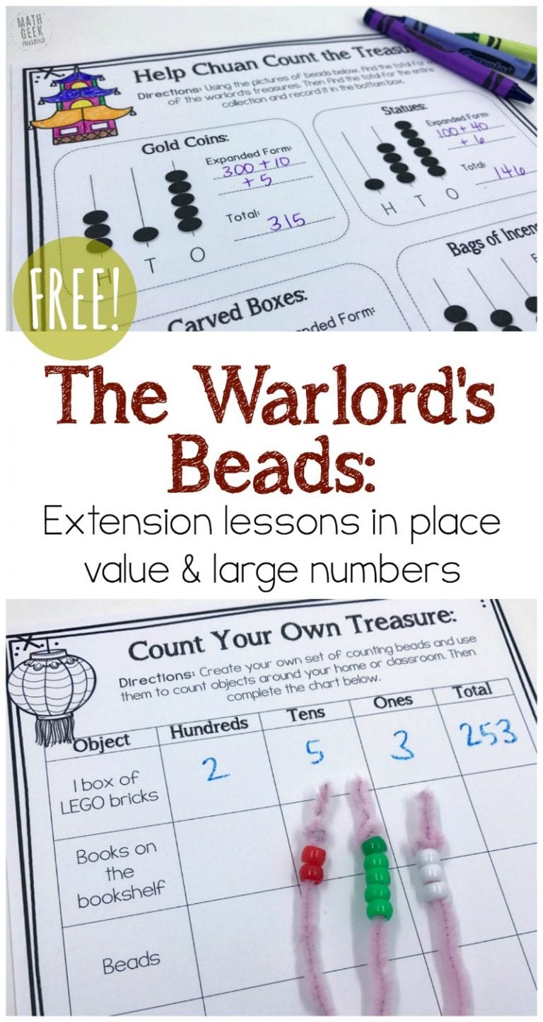 These fun and low prep learning activities are a great way to extend the learning with the book, "The Warlord's Beads." Teach kids about place value and large numbers and ancient China with this cute math storybook.