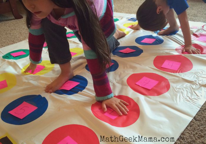 Use the classic game Twister to practice all sorts of math facts! A great way to get kids moving and learning at the same time!