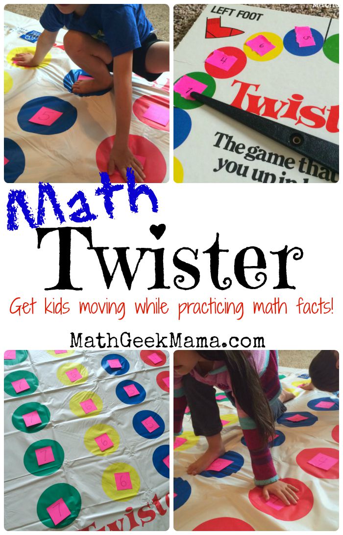 Use the classic game Twister to practice all sorts of math facts! A great way to get kids moving and learning at the same time!
