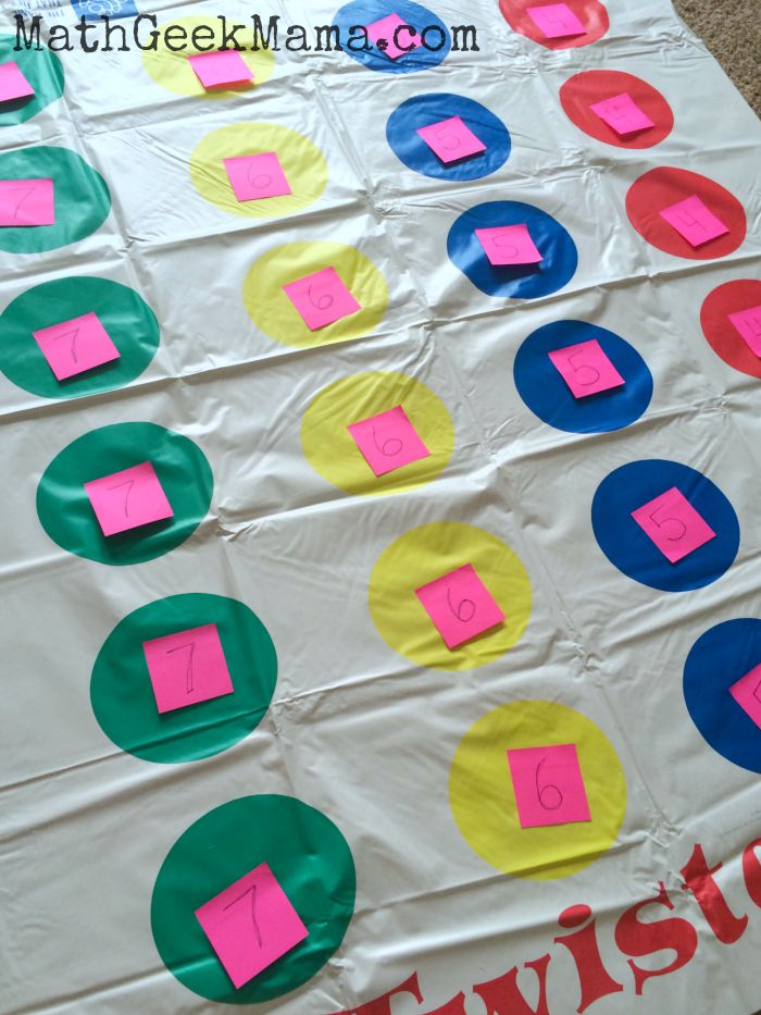 Use the classic game Twister to practice all sorts of math facts! A great way to get kids moving and learning at the same time!