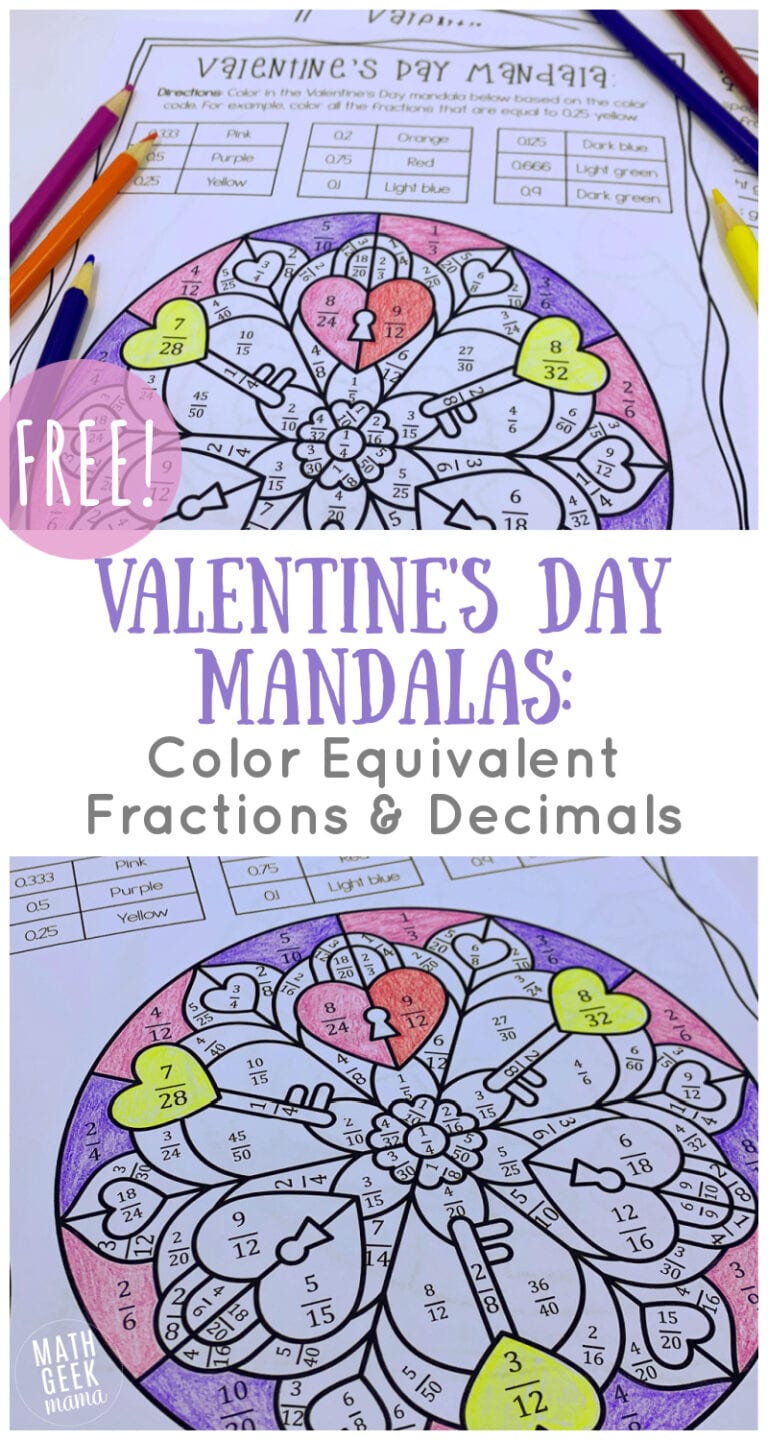 Valentine’s Day Color by Code: Equivalent Fractions & Decimals
