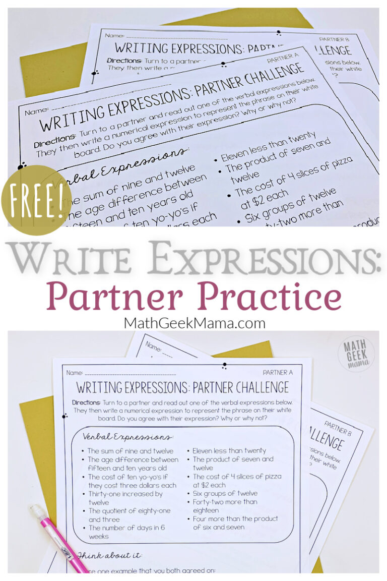 FREE Writing Expressions Activity: Partner Challenge – Grades 5-7